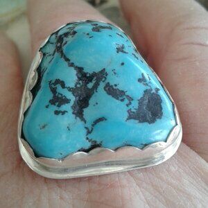 Natural  Turquoise Nugget Gemstone and Sterling Silver Ring